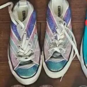 Converse Iridescent Low-Top Sneakers in Blue, Purple, Pink, Green